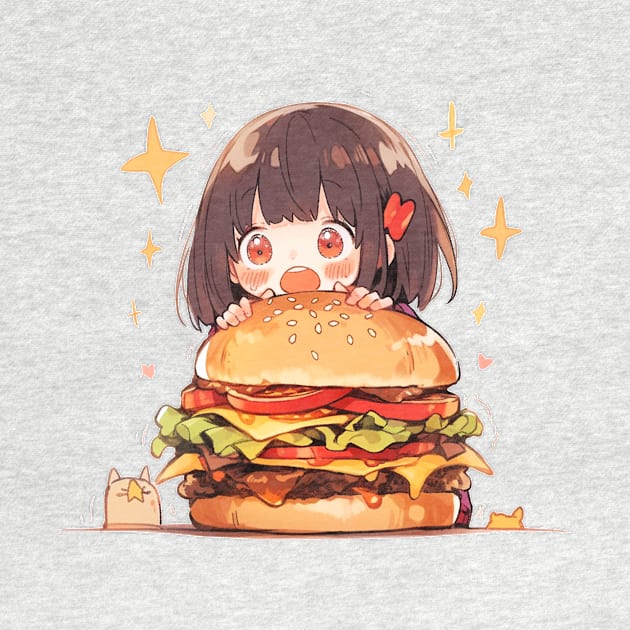 Burger Lover Girl Original Illustration art graphic by luna doodle shop